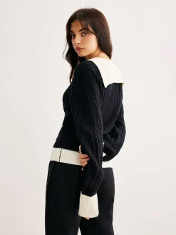 COMMENSE Color Block V-Neck Twist Sweater* Sweater Tops|Sweaters & Cardigans