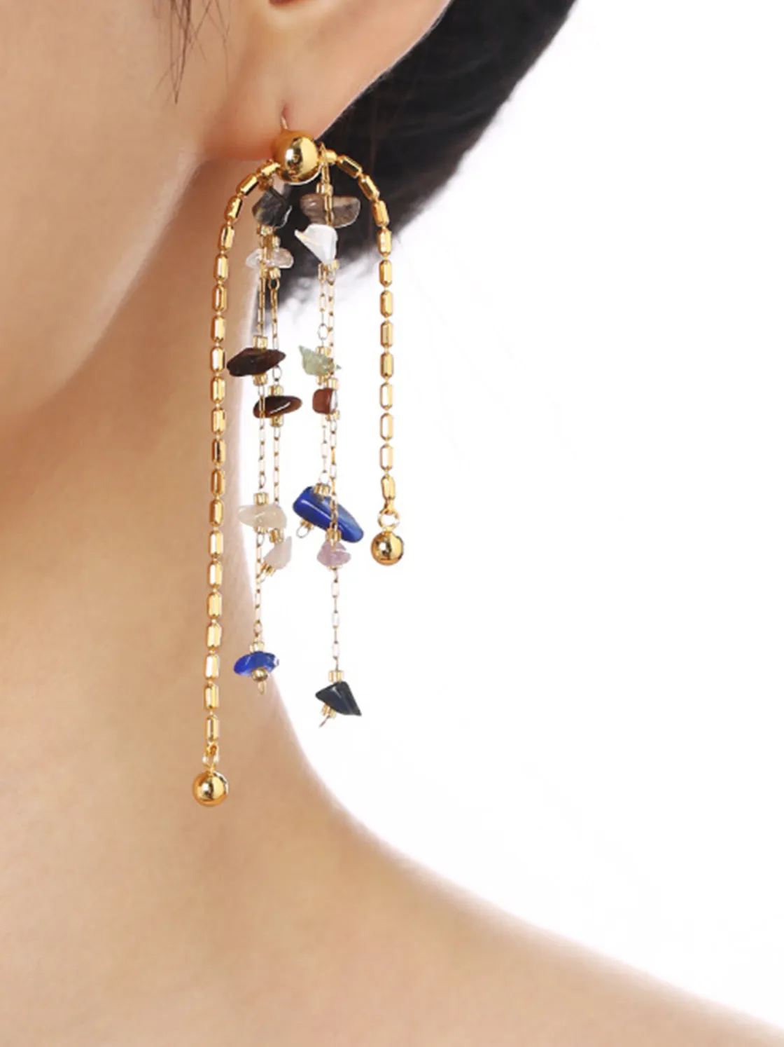 COMMENSE Colorful Natural Stone Tassel Earrings* Earrings|Accessories