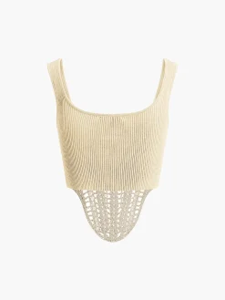 COMMENSE Contour Piping Crochet Crop Top* Sweater Tops|Sweaters & Cardigans