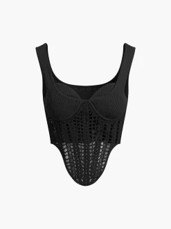 COMMENSE Contour Piping Crochet Crop Top* Sweater Tops|Sweaters & Cardigans