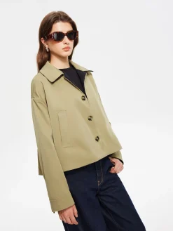 COMMENSE Contrast Belt Button Trench Coat* Outerwear|Coats