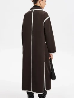 COMMENSE Contrast Binding Breasted Long Coat* Outerwear|Coats