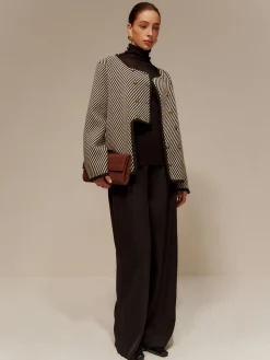 COMMENSE Contrast Binding Button Short Coat* Sweater Tops|Outerwear