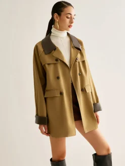 COMMENSE Contrast Binding Button Trench Coat* Outerwear|Coats