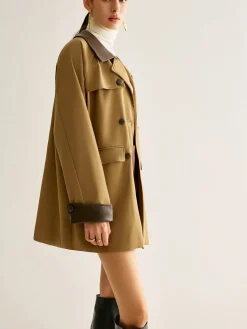 COMMENSE Contrast Binding Button Trench Coat* Outerwear|Coats