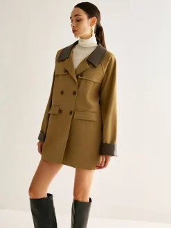 COMMENSE Contrast Binding Button Trench Coat* Outerwear|Coats