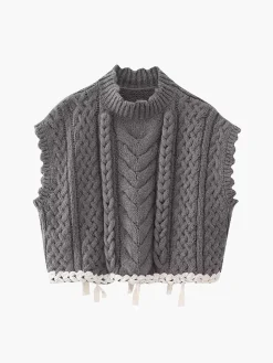 COMMENSE Contrast Binding Cable Sweater Vest* Vests|Knitwear