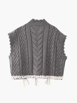 COMMENSE Contrast Binding Cable Sweater Vest* Vests|Knitwear