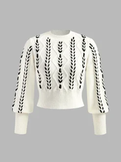 COMMENSE Contrast Binding Cinched Sweater* Sweater Tops|Sweaters & Cardigans