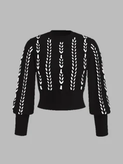 COMMENSE Contrast Binding Cinched Sweater* Sweater Tops|Sweaters & Cardigans