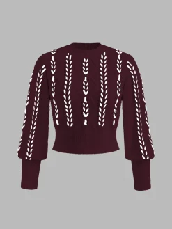 COMMENSE Contrast Binding Cinched Sweater* Sweater Tops|Sweaters & Cardigans