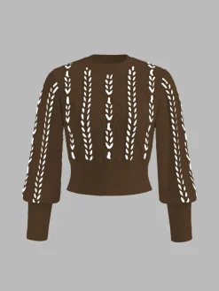 COMMENSE Contrast Binding Cinched Sweater* Sweater Tops|Sweaters & Cardigans