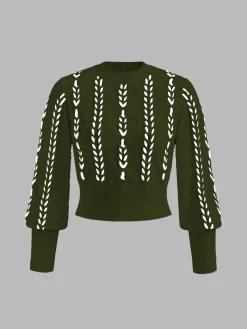 COMMENSE Contrast Binding Cinched Sweater* Sweater Tops|Sweaters & Cardigans