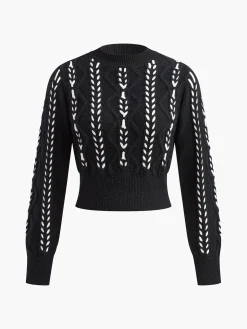 COMMENSE Contrast Binding Cinched Twist Sweater* Sweater Tops|Sweaters & Cardigans