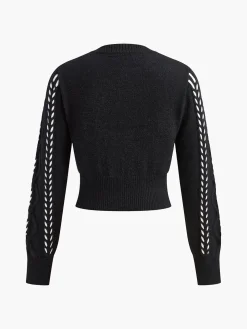 COMMENSE Contrast Binding Cinched Twist Sweater* Sweater Tops|Sweaters & Cardigans