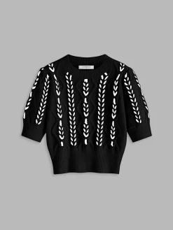 COMMENSE Contrast Binding Corset Cable Knit Top* Sweater Tops|Sweaters & Cardigans
