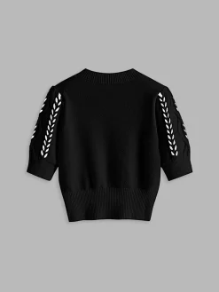 COMMENSE Contrast Binding Corset Cable Knit Top* Sweater Tops|Sweaters & Cardigans