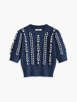 COMMENSE Contrast Binding Corset Cable Knit Top* Sweater Tops|Sweaters & Cardigans