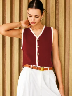 COMMENSE Contrast Binding Golden Button Sweater Vest* Sweater Vests|Sweaters & Cardigans