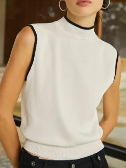 COMMENSE Contrast Binding High Neck Knit Vest* Sweater Vests|Sweaters & Cardigans