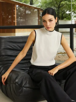 COMMENSE Contrast Binding High Neck Knit Vest* Sweater Vests|Sweaters & Cardigans