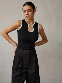 COMMENSE Contrast Binding Keyhole Neckline Tank Top* Tank Tops & Camis|Tops