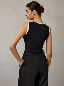 COMMENSE Contrast Binding Keyhole Neckline Tank Top* Tank Tops & Camis|Tops