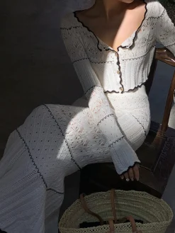 COMMENSE Contrast Binding Knit Maxi Skirt* Skirts|Knitwear