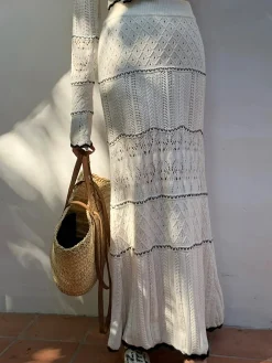 COMMENSE Contrast Binding Knit Maxi Skirt* Skirts|Knitwear