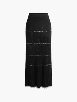 COMMENSE Contrast Binding Knit Maxi Skirt* Skirts|Knitwear