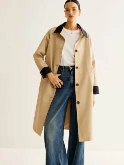 COMMENSE Contrast Binding Long Trench Coat* Outerwear|Coats
