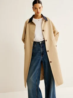 COMMENSE Contrast Binding Long Trench Coat* Outerwear|Coats