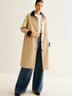 COMMENSE Contrast Binding Long Trench Coat* Outerwear|Coats