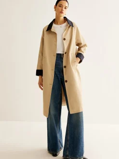 COMMENSE Contrast Binding Long Trench Coat* Outerwear|Coats