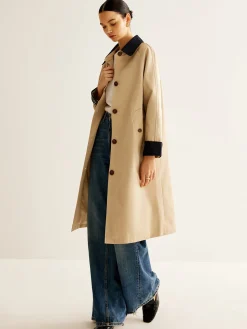COMMENSE Contrast Binding Long Trench Coat* Outerwear|Coats