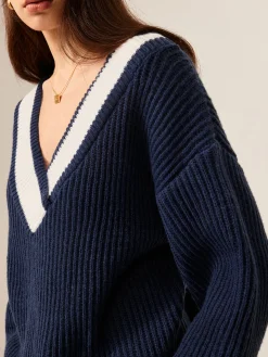 COMMENSE Contrast Binding Off-Shoulder Sweater* Sweater Tops|Sweaters & Cardigans