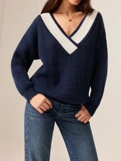 COMMENSE Contrast Binding Off-Shoulder Sweater* Sweater Tops|Sweaters & Cardigans