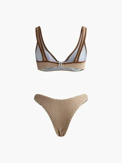 COMMENSE Contrast Binding Plaid Bikini Set* Swimwear|Tops