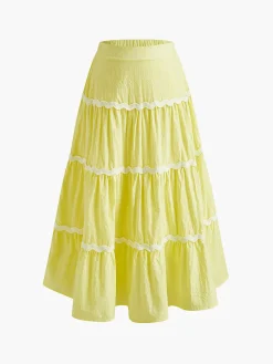 COMMENSE Contrast Binding Pleated Skirt Set* Skirt Sets|Long Sleeve Sets