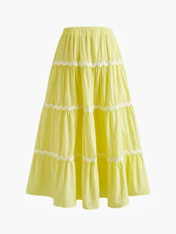 COMMENSE Contrast Binding Pleated Skirt Set* Skirt Sets|Long Sleeve Sets