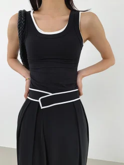 COMMENSE Contrast Binding Relaxed Casual Pants* Pants|Bottoms