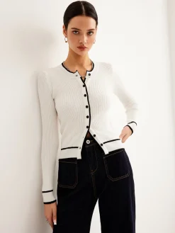 COMMENSE Contrast Binding Ribbed Button Cardigan* Cardigans|Sweaters & Cardigans