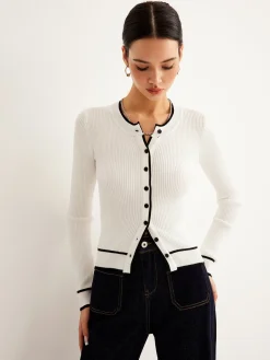 COMMENSE Contrast Binding Ribbed Button Cardigan* Cardigans|Sweaters & Cardigans