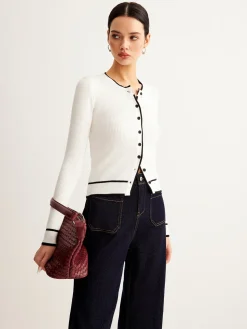 COMMENSE Contrast Binding Ribbed Button Cardigan* Cardigans|Sweaters & Cardigans