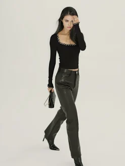 COMMENSE Contrast Binding Ribbed T-Shirt* T-shirts|Tops