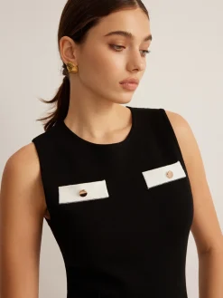 COMMENSE Contrast Binding Sleeveless Sweater Dress* Black Dresses|Sweater Dresses