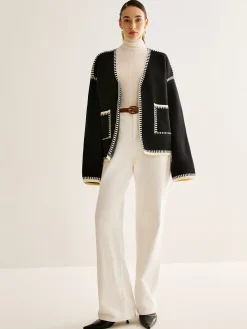COMMENSE Contrast Binding Split Cardigan With Belt* Cardigans|Sweaters & Cardigans