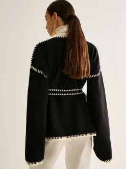 COMMENSE Contrast Binding Split Cardigan With Belt* Cardigans|Sweaters & Cardigans