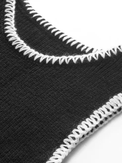 COMMENSE Contrast Binding Sweater Vest* Vests|Knitwear