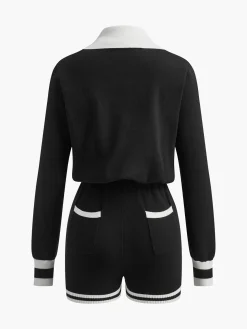 COMMENSE Contrast Binding V-Neck Knit Jumpsuits* Black Dresses|Jumpsuits & Rompers